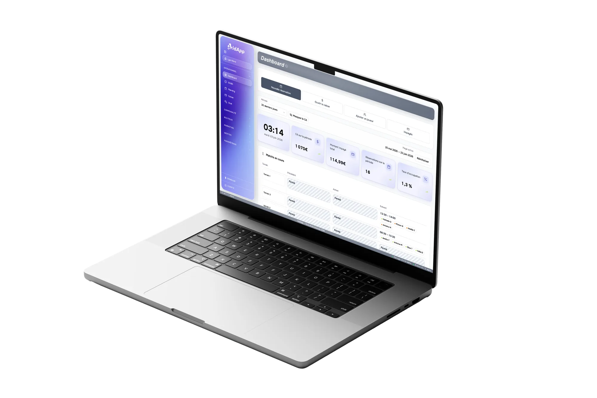 Tableau de bord GridApp — chiffre d'affaires et impayés
